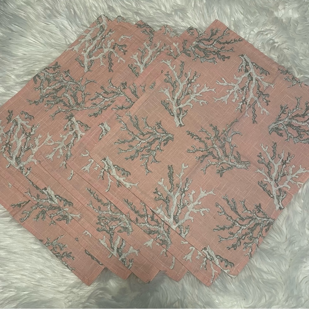Set of 6 Pink with White and Grey Coral Placemats